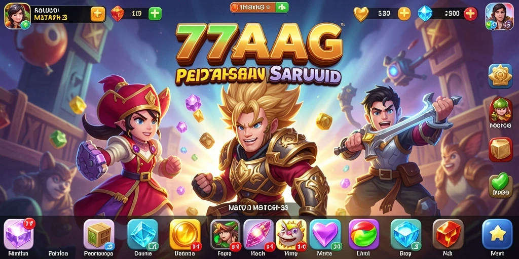 Tampilan screenshot 77AG yang menunjukkan aksi seru dalam gameplay Match-3.