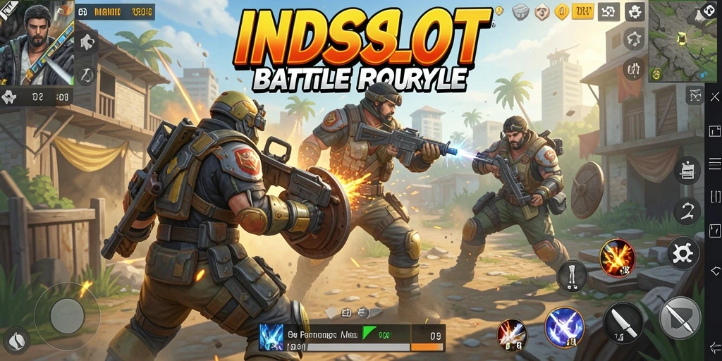 Screenshot gameplay INDSLOT yang menampilkan momen pertarungan Battle Royale yang intens.