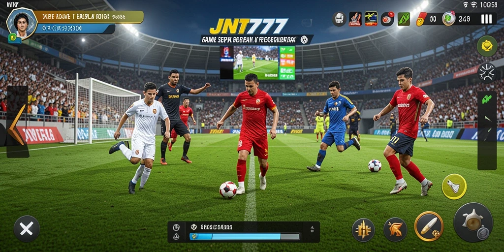 Tampilan visual dari gameplay JNT777 yang menampilkan pertandingan sepak bola yang seru.