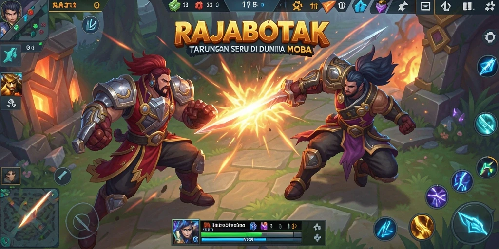 Screenshot RAJABOTAK menampilkan pertempuran intens di arena.