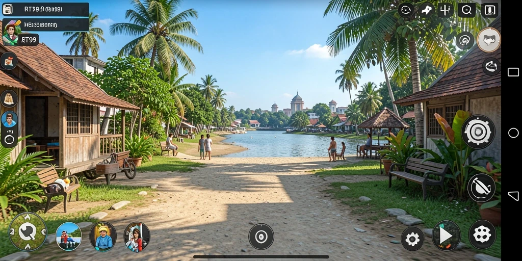 Screenshot utama RT99 menampilkan gameplay santai yang menyenangkan.