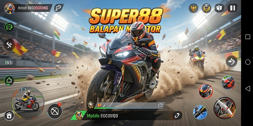 Screenshot GAMEPLAY SUPER88 yang menampilkan kecepatan balapan motor.