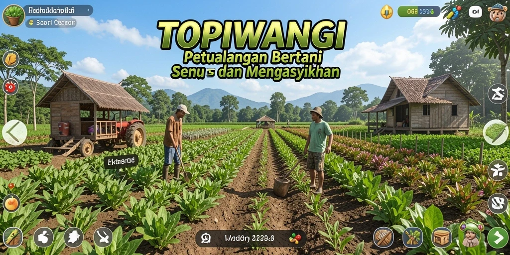 Screenshot gameplay TOPIWANGI menunjukkan petualangan bertani yang mengasyikkan.